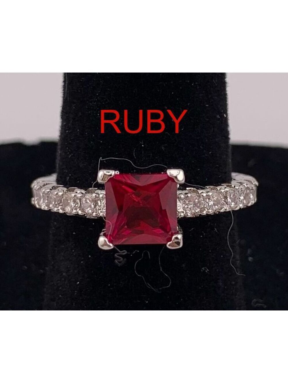 Ruby Princess Cut 925 Sterling Silver Ring with Cubic Zirconia July Birthstone